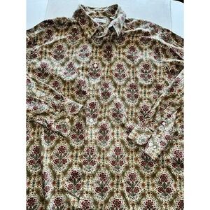 Turnbury Mens XXL Floral Damask Block Print Cotton Button Down Shirt Green Red